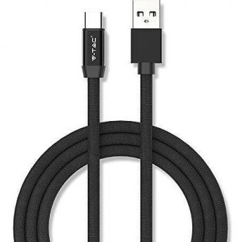 Cable de Datos y Carga USB A a USB C 1m Serie Ruby V-TAC VT-5342, Algodón Negro