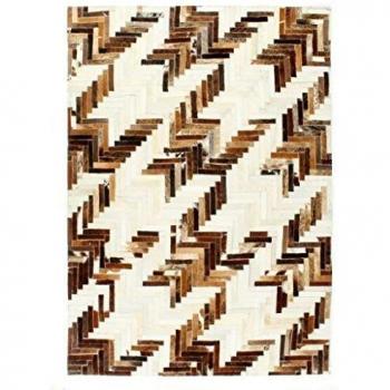 vidaXL Alfombra de Pelo de Piel auténtica, Patchwork, 80 x 150 cm, Color marrón y Blanco
