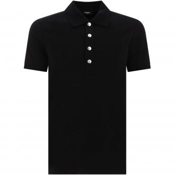 Balmain Men's Tonal Monogram Polo Shirt in Black | Size Large