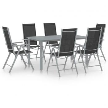 Set de comedor para jardín 7 piezas aluminio plata y negro