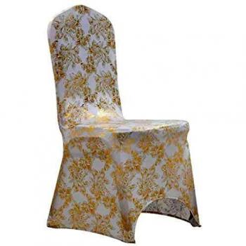 vidaXL 6X Fundas Silla Elásticas Blanca Estampado Accesorios Mobiliario Decoración Lavables Embellecedoras Tela Elástica Estirable Funcionales Dorado