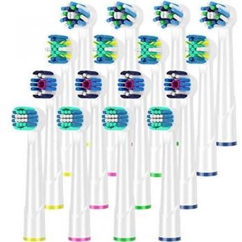 QLEBAO Recambios Cepillo para Oral B, 16 Cabezales para Oral B, 4 3d Whitening, 4 Precision-Clean, 4 Actionfloss, 4 ActionCross Cabezales de Cepillo de Dientes