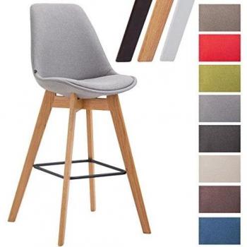 Taburete Metz Tapizado en Tela Gris Natural con Respaldo y Reposapiés, Estructura de Madera