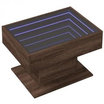 Mesa de centro y LED madera ingeniería marrón roble 70x50x45 cm