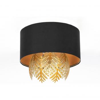 Lámpara de techo de tela Malviras con decoración de hojas, diseño en negro, hecha de textura, tela y seda, para salón y comedor, 3 lámparas E27