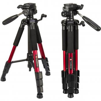 Trípode ligero - Trípode compacto para cámara de 140cm con cabezal panorámico de 360 grados y una placa de liberación rápida para SLR Canon Digital EOS Nikon Sony Samsung Panasonic（Rojo）