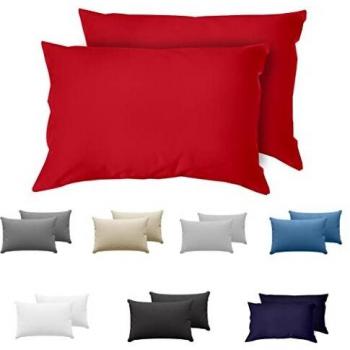 Dreamzie Juego de 2 x Fundas de Almohada 50 x 70 cm Rojo 100% Algodon Jersey - Funda de Almohada Algodon 50 x 70 cm - Funda Cojin para Cama 50 x 70 cm - Protector de Almohada
