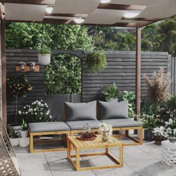 4 Piece Solid Acacia Wood Garden Lounge Set with Cushions