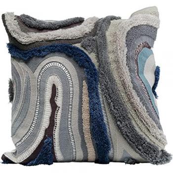 Cojín Bohemio de Algodón con Diseño de Ondas en Gris y Azul, 45x45cm