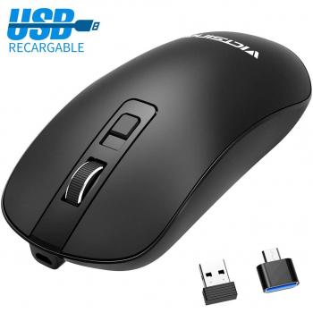 VicTsing Ratón Inalámbrico Recargable Portátil, Silencioso con Adaptador USB C, Type C, 3 Niveles de dpi Ajustable