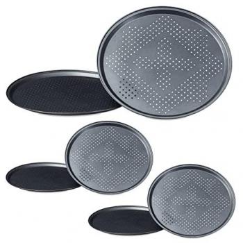 Kit 20 Platos Perforados para Horno de Pizza y Tarta, Redondos, Antiadherentes, Ø 29 cm, Color Antracita - Relaxdays