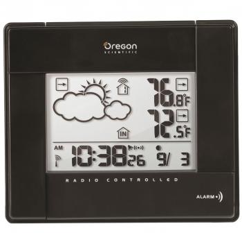 Oregon BAR-386 - Estación meteorológica inalámbrica con temperatura, aviso de hielo y reloj radio controlado, color negro