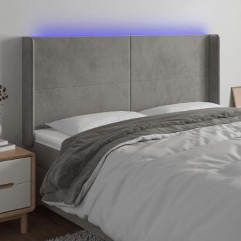 Cabecero LED de terciopelo gris claro 183x16x111/128 cm