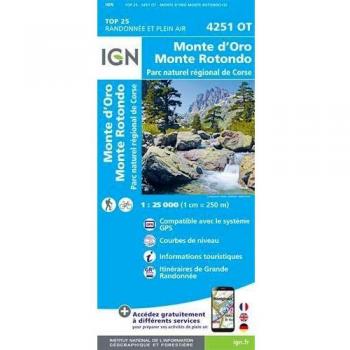 Mapa IGN 4251OT Monte D'Oro y Monte Rotondo - Parc Natural Regional de Córcega 1:25,000