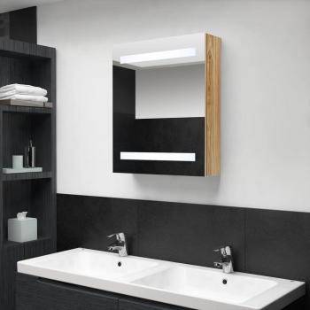 Mueble de baño con espejo y LED Roble 50x14x60 cm Marrón