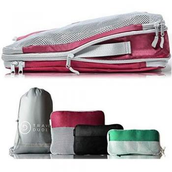 TRAVEL DUDE - Juego de Cubos de Embalaje con Bolsas de compresión para Equipaje | Bolsas y Organizador Equipaje y lavandería para Mochila y Maleta| Resistente al Agua y Ultra liviano - 4 Piezas