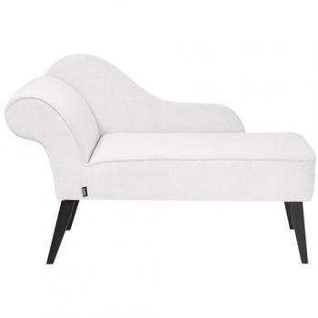 Chaise longue vintage blanca de tela poliéster izquierda con patas negras Biarritz