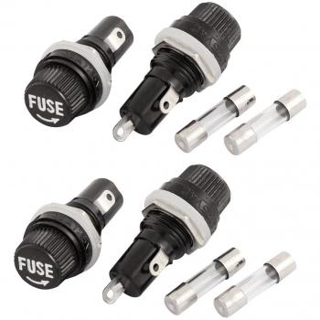 sourcingmap® 4 pcs negro montado en panel de soldadura de tapón de rosca hembra Portafusibles fusibles w 5x20mm