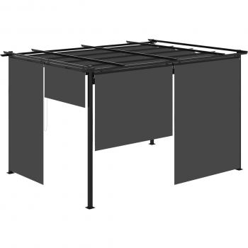 Outsunny Pérgola de Jardín 4x3m con Techo Retráctil y Cortinas Enrollables Gris Oscuro