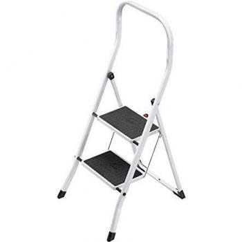 Hailo 4312-001 Taburete de acero con 2 peldaños y estribo de seguridad extra alto de 50 cm, Blanco, un tamaño