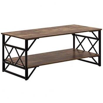 Beliani Mesa de centro Bolton 120 x 60 cm en derivado de madera oscura con marco de metal negro y estante