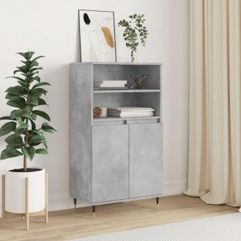 Aparador alto de madera contrachapada gris hormigón 60x36x110 cm, mueble de almacenaje para salón, buffet y armario auxiliar