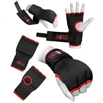 Vendajes para manos acolchados negros boxeo mma ufc adulto y niños - Negro con borde rojo, Extrapequeño / niños 5-8 años