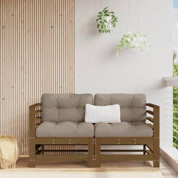 Conjunto de Sofás Esquineros de Jardín con Cojines, 2 uds, Madera Maciza de Pino en Pino Natural, Pino Blanco y Pino Gris