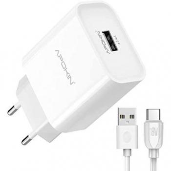 APOKIN® Cargador con Cable Tipo C USB 20W, Enchufe USB Tipo C Carga Rapida para Samsung S20 S10 S9 S8 Plus Note 10 9 8 A41 A51 A71 A80 A81 A90 A91,Huawei P30/P20,Xiaomi Mi 9 Redmi Note 9 8 7