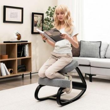 Ergonomic Rocking Kneeling Chair with Padded Cushion in Black and Gray