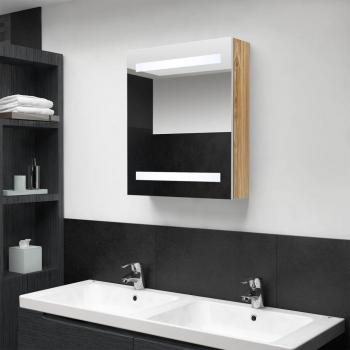 Mueble de baño con espejo LED blanco y roble 50x14x60 cm