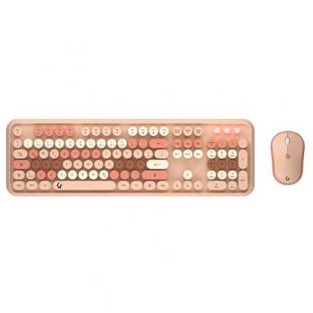 Conjunto Inalámbrico de Teclado y Ratón Full-Size con Teclas Redondas Multicolor Beige/Rosa