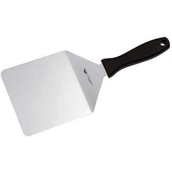 Espátula Rectangular de Acero Inoxidable 18/10 para Hamburguesas, Parrilla y Plancha, Mango de Polipropileno Negro - 19 cm
