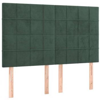 Cabecero de cama con luces LED en terciopelo verde oscuro 144x5x118/128 cm