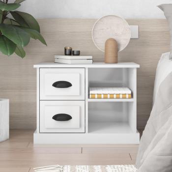 Mesita de noche vidaXL 60x35,5x45 cm Blanco brillante, Negro, Mesita habitación dormitorio para Salón y Estudio, Mesa Auxiliar