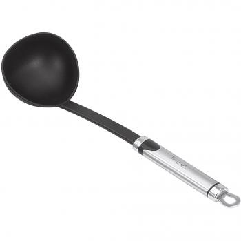 Cucharón de acero inoxidable y nylon Eirene - Cucharón negro Bergner BG-3244