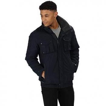 Regatta Ralston Waterproof & Breathable Taffeta Lined Sherpa Fleece Collar Trucker Jacket Chaqueta Aislante Impermeable, Hombre, Azul Marino, XXXL