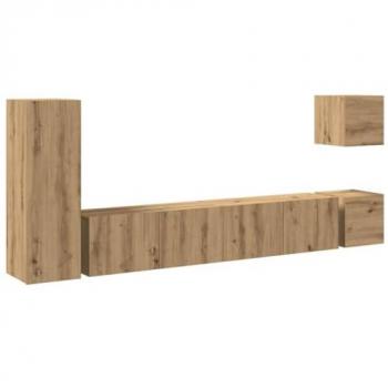 Juego de Muebles para TV de Pared 5 Piezas en Madera Compuesta de Roble Artesanal