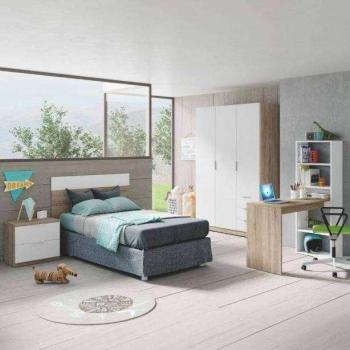 Conjunto de Muebles Juveniles Nórdicos en Blanco Artik y Roble Canadian - Cabezal, Mesita, Armario y Escritorio