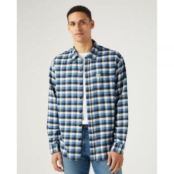 Wrangler - Camisa de hombre de corte clásico regular en color azul de cuadros