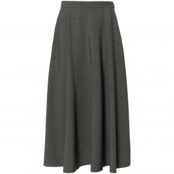 Valentino Women's Grey Wool A-Line Midi Skirt with V Gold Detail, Size 40/XS