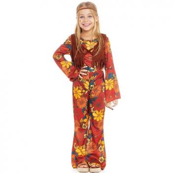 Disfraz de Hippie floral con chaleco para niña.