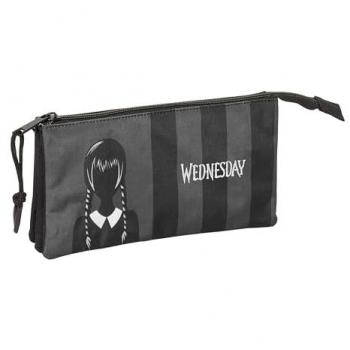 Portatodo Triple Wednesday Negro 22 x 12 x 3 cm - Estuche Infantil, Cómodo, Versátil y Resistente