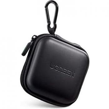 UGREEN Funda Almacenamiento para Auriculares, Bolsa Portátil de EVA con Mosquetón, Estuche Rigida Impermeable Protectora para Auriculares, Airpods, USB Cables,Tarjetas SD, U Disk, Cargador, Negro