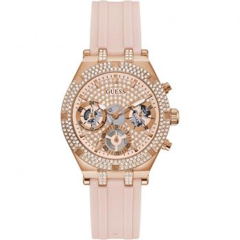 Guess Ladies Heiress Rose Gold Pink Rubber Strap Watch GW0407L3