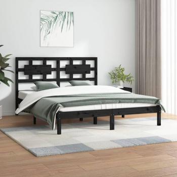 Estructura de cama Day and Night en madera maciza de pino negro 140x200 cm con persianas negras de madera de pino gris