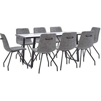 vidaXL Juego de Comedor 9 Piezas Cuero Sintético Mobiliario Hogar Decoración Casa Robusto Duradero Resistente Funcional Práctico Útil Gris Oscuro