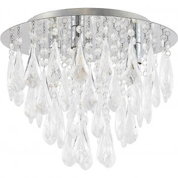 Plafón de techo moderno Lindby Mavinus, 3 luces, plateado, hecho de metal y cristal, para salón y comedor, con casquillos G9