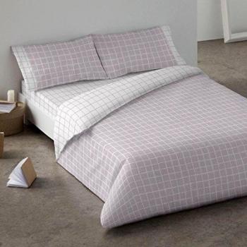 Burrito Blanco Juego de Funda Nórdica de Algodón Ecológico 301 con Diseño de Cuadros para Cama de Matrimonio de 150x190 cm hasta 150x200 cm, Rosa