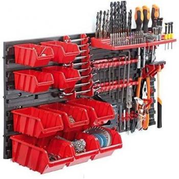 Pared de herramientas con 10 compartimentos apilables + soporte para herramientas, pared perforada, sistema de almacenamiento, sistema de ordenadores, 400 x 165 x 400 mm